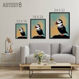 "Artery8 Cute Puffin Bird On Rock Framed Canvas Wall Art Print - Size: W12"" x H16""" - thumbnail 4