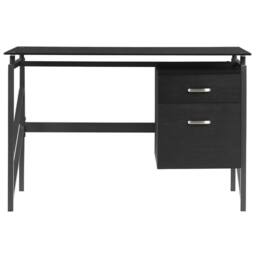 Wyld and Coco Black Tempered Glass Top Desk 117 × 57 cm Metal Frame and Two Drawers - thumbnail 4