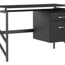 Wyld and Coco Black Tempered Glass Top Desk 117 × 57 cm Metal Frame and Two Drawers - thumbnail 2