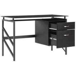 Wyld and Coco Black Tempered Glass Top Desk 117 × 57 cm Metal Frame and Two Drawers - thumbnail 6