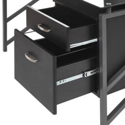 Wyld and Coco Black Tempered Glass Top Desk 117 × 57 cm Metal Frame and Two Drawers - thumbnail 8