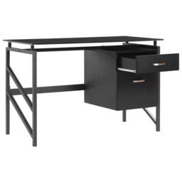 Wyld and Coco Black Tempered Glass Top Desk 117 × 57 cm Metal Frame and Two Drawers - thumbnail 5