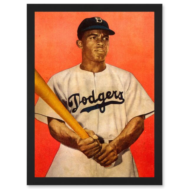 Artery8 Portrait Jackie Robinson Baseball Brooklyn Dodgers A4 Artwork Framed Wall Art Print in Black - image 1