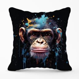 Warren Reed - Designer Monkey Face Splashart with Blue Outdoor Cushion - Size: 60 cm x 60 cm - thumbnail 1