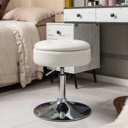Costway Tufted Vanity Stool Footrest Accent Storage Ottoman with Reversible Lid in White