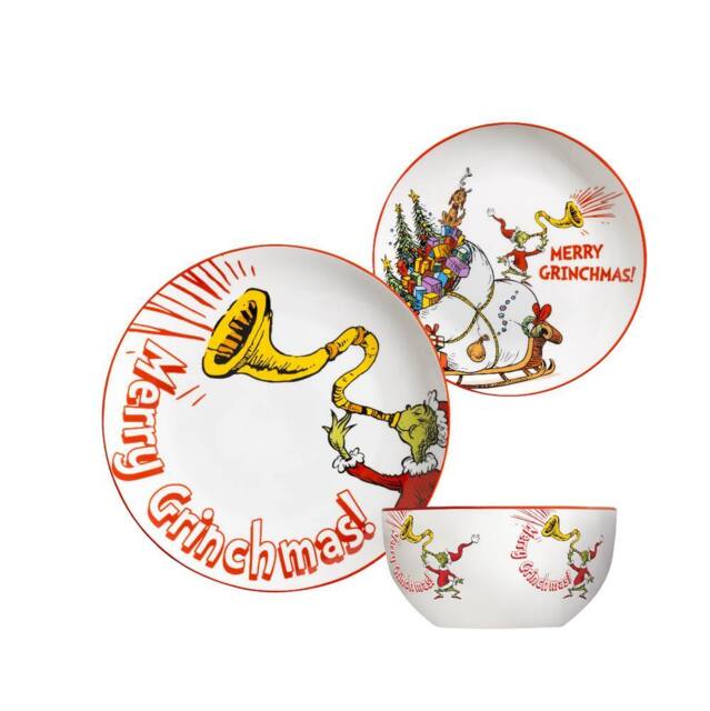 The Grinch Merry Grinchmas 12 Piece Dinner Set Christmas Dinnerware in White - Size: 12 Pack - image 1