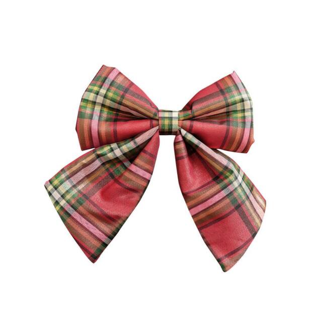 Melody Maison Set Of 2 Green & Red Tartan Decorative Bow - 24cm - image 1