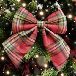 Melody Maison Set Of 2 Green & Red Tartan Decorative Bow - 24cm - thumbnail 6