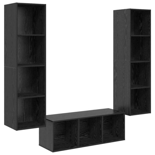 Berkfield Home TV Cabinet Set with Shelf Wall-mounted with Storage 3 pcs Black o - image 1