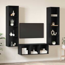 Berkfield Home TV Cabinet Set with Shelf Wall-mounted with Storage 3 pcs Black o - thumbnail 4