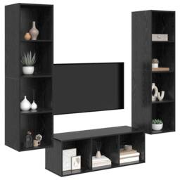 Berkfield Home TV Cabinet Set with Shelf Wall-mounted with Storage 3 pcs Black o - thumbnail 3