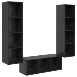 Berkfield Home TV Cabinet Set with Shelf Wall-mounted with Storage 3 pcs Black o - thumbnail 1