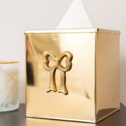 Melody Maison Metallic Gold Metal Bow Tissue Box - thumbnail 2