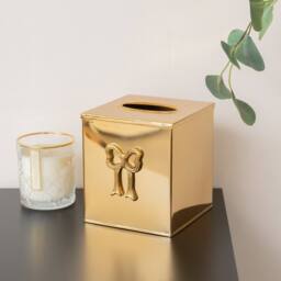 Melody Maison Metallic Gold Metal Bow Tissue Box - thumbnail 5