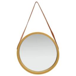 Berkfield Home Wall Mirror with Strap 50 cm Gold - thumbnail 1