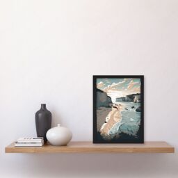 Artery8 Bay with Cliffs Pastel Colour Coastal Landscape Artwork Framed Wall Art Print A4 in Black - thumbnail 2