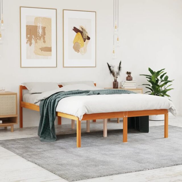 Berkfield Home Senior Bed without Mattress Wax Brown 120x200 cm Solid Wood Pine - Size: Small Double - image 1