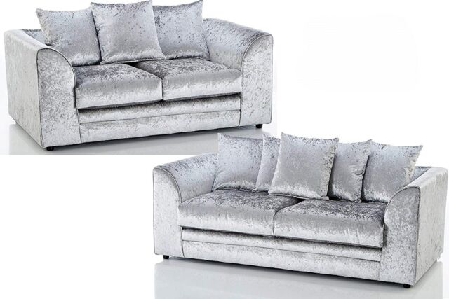 Snugg Furniture UK Limited (3+2 Seater) Aurora Crushed Velvet 3 & 2 Seater Sofa in Silver - image 1