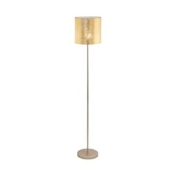 Loops Floor Lamp Light Champagne Base Slim Stem Shade Gold Fabric Bulb E27 1x60W