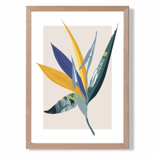 ARTZE Tropical Flower Teal & Green Mid Century Modern Framed Print SIZE: A2 with Oak Frame - Size: A4 - image 1