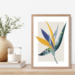 ARTZE Tropical Flower Teal & Green Mid Century Modern Framed Print SIZE: A2 with Oak Frame - Size: A4 - thumbnail 2