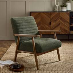 Cheshire Ivy Sand Chenille Tweed Upholstered Armchair in Beige - thumbnail 2