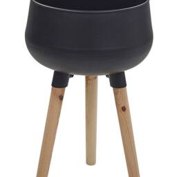 Wyld and Coco Black Plant Stand Powder Coat Iron Pine Wood Legs 30 x 30 x 47cm - Size: 30 x 30 x 47 cm - thumbnail 2