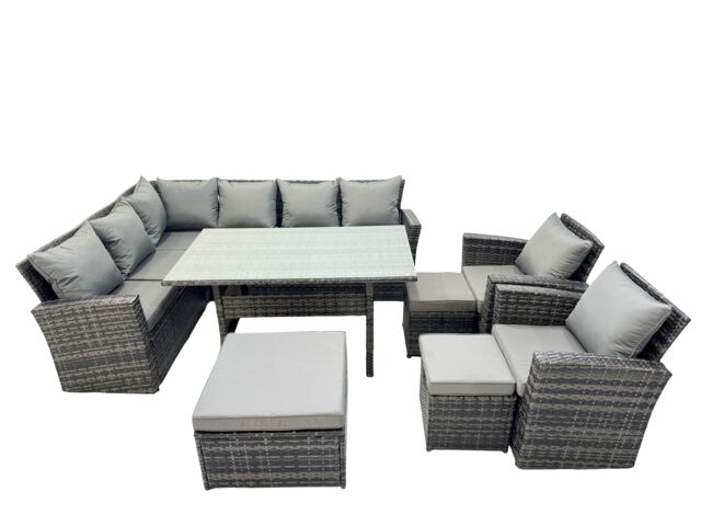 Fimous 11 Seat Rattan High Back Corner Sofa Set with 3 Stools 2 Chair in Dark Grey - image 1