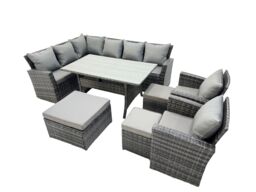 Fimous 11 Seat Rattan High Back Corner Sofa Set with 3 Stools 2 Chair in Dark Grey - thumbnail 2