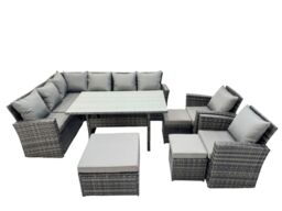 Fimous 11 Seat Rattan High Back Corner Sofa Set with 3 Stools 2 Chair in Dark Grey - thumbnail 1