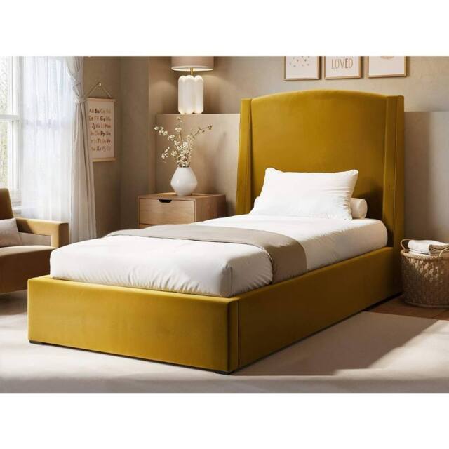 Solace+Co Blaine Single Winged Headboard Ottoman Bed in Gold - image 1