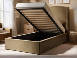Solace+Co Blaine Single Winged Headboard Ottoman Bed in Gold - thumbnail 3