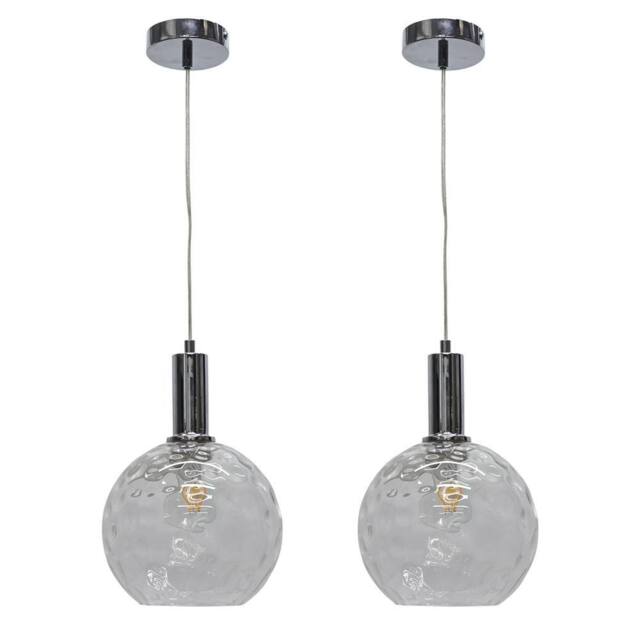 First Choice Lighting Set of 2 Barnum - Clear Dimple Glass Globe Chrome Deco Pendants - image 1
