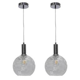 First Choice Lighting Set of 2 Barnum - Clear Dimple Glass Globe Chrome Deco Pendants - thumbnail 1