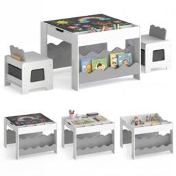 CASART Wooden Kids Table & Chairs Set Activity Table Set w/Chalkboard&Drawers in Grey - thumbnail 1