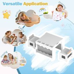CASART Wooden Kids Table & Chairs Set Activity Table Set w/Chalkboard&Drawers in Grey - thumbnail 6