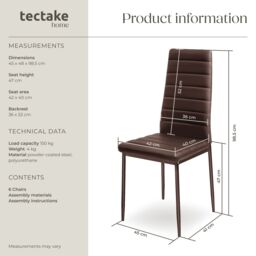 tectake Dining Chairs Thomas Set Of 6 - Cappuccino in Brown - Size: 6 Pack - thumbnail 6