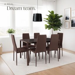 tectake Dining Chairs Thomas Set Of 6 - Cappuccino in Brown - Size: 6 Pack - thumbnail 8