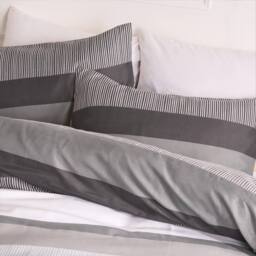 OHS Multi Stripe Bedding Set Microfibre Duvet Cover with Pillowcase in Grey - Size: Double - thumbnail 2