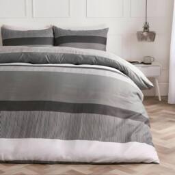OHS Multi Stripe Bedding Set Microfibre Duvet Cover with Pillowcase in Grey - Size: Double - thumbnail 1