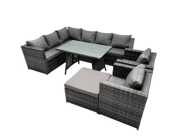 Fimous 9-seater Outdoor PE Rattan Sofa Set with with 2 Chair Big Stool in Dark Grey - image 1