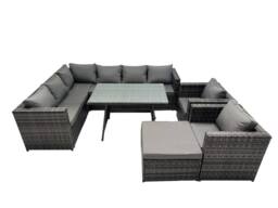 Fimous 9-seater Outdoor PE Rattan Sofa Set with with 2 Chair Big Stool in Dark Grey - thumbnail 2
