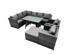 Fimous 9-seater Outdoor PE Rattan Sofa Set with with 2 Chair Big Stool in Dark Grey - thumbnail 1