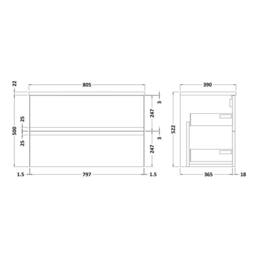 Balterley Mavesyn Contemporary 2 Drawer Wall Hung Vanity Unit, Dark Blue, 800mm in Blue - thumbnail 2