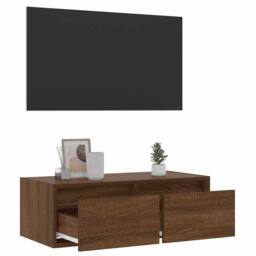 Berkfield Home TV Cabinet with LED Lights Brown Oak 75x35.5x25 cm - thumbnail 5