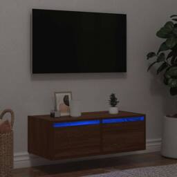 Berkfield Home TV Cabinet with LED Lights Brown Oak 75x35.5x25 cm - thumbnail 2