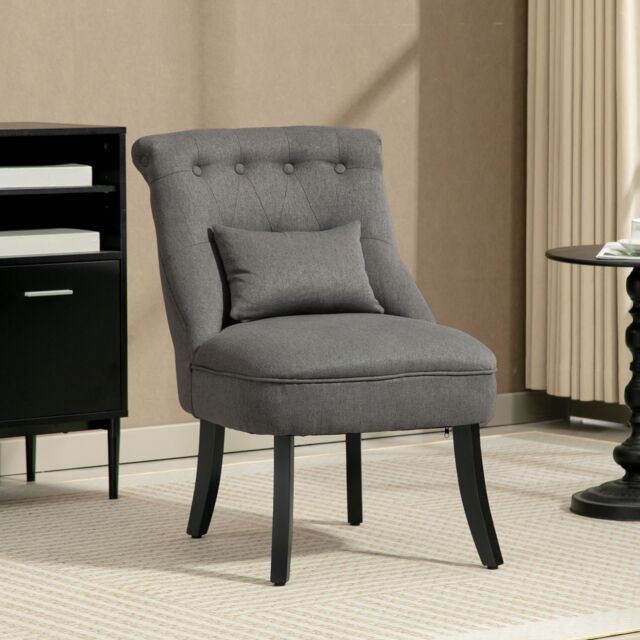 HOMCOM Fabric Single Sofa Upholstered with Pillow Wood Leg Charcoal Grey in Dark Grey - image 1