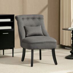 HOMCOM Fabric Single Sofa Upholstered with Pillow Wood Leg Charcoal Grey in Dark Grey - thumbnail 1
