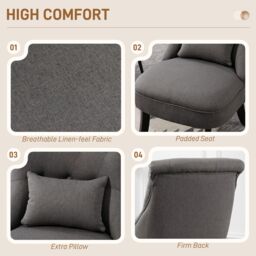 HOMCOM Fabric Single Sofa Upholstered with Pillow Wood Leg Charcoal Grey in Dark Grey - thumbnail 4