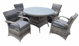 FURNITURE ONE Men's Rattan Effect 4 Seater Dining Set Round Table & chair set NO ASSEMBLY & ALUMINIUM FRAME in Grey - thumbnail 3